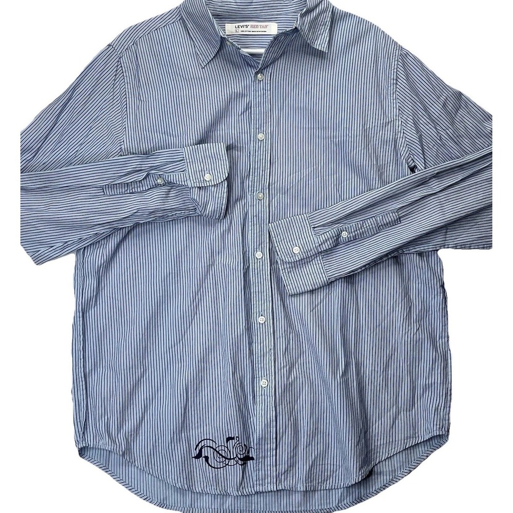 Levis Red Tab Button Up Shirt Mens Large Blue White Striped Cotton Long Sleeve